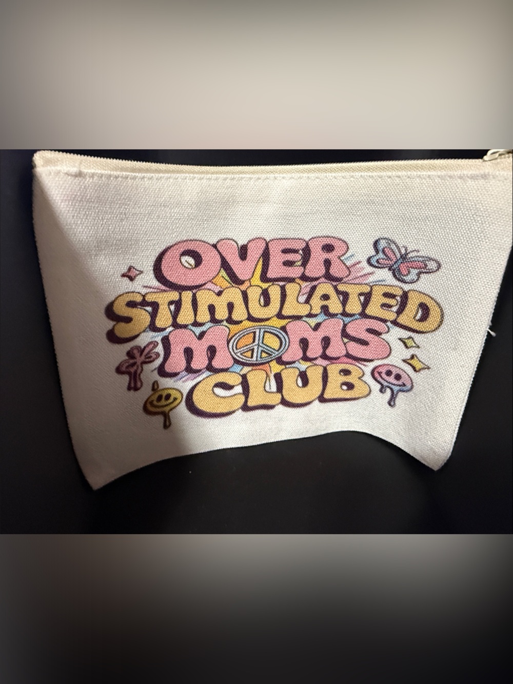 NEW “Over Stimulated Moms Club" Pink & Yellow Graphic Canvas Pouch
